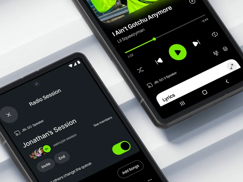 Sesi radio Biloop pada dua ponsel