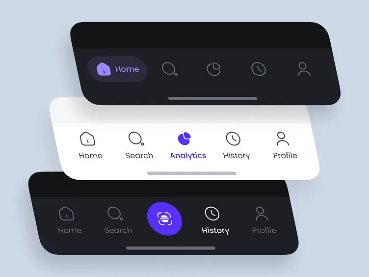 Desain bilah navigasi bawah mobile, tampilan 1