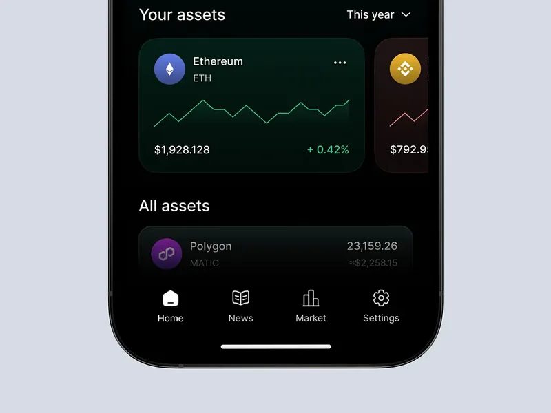 Tampilan dekat daftar aset aplikasi kripto