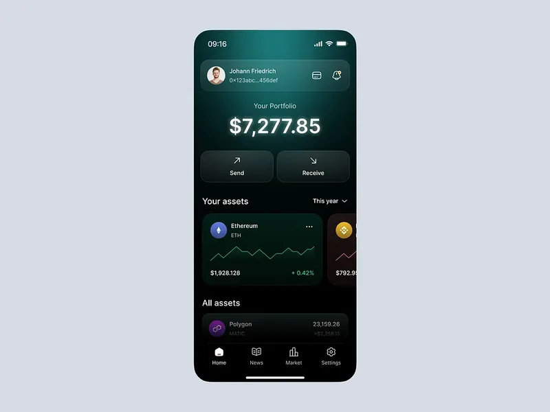 Layar portofolio aplikasi kripto