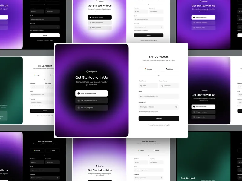Variasi halaman pendaftaran OnlyPipe