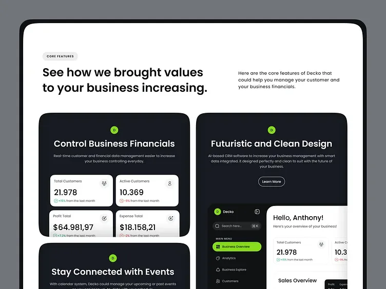 Landing page CRM Decko, tampilan 2