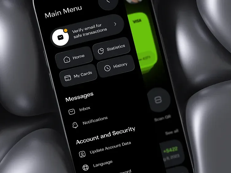 Sidebar perbankan mobile Fizzie, tampilan 1