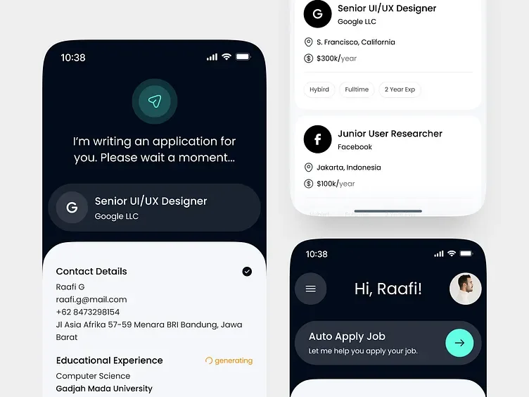 Aplikasi pencari kerja Glitch, tampilan 1