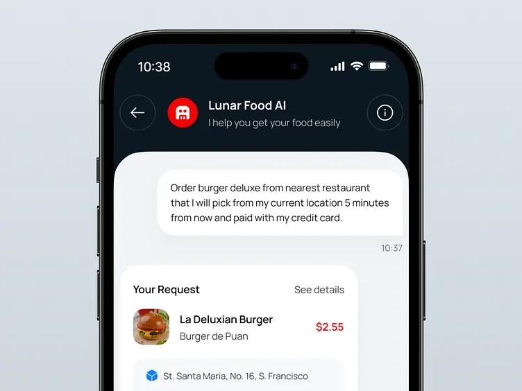 Aplikasi chatbot pemesanan makanan Lunar, tampilan 1