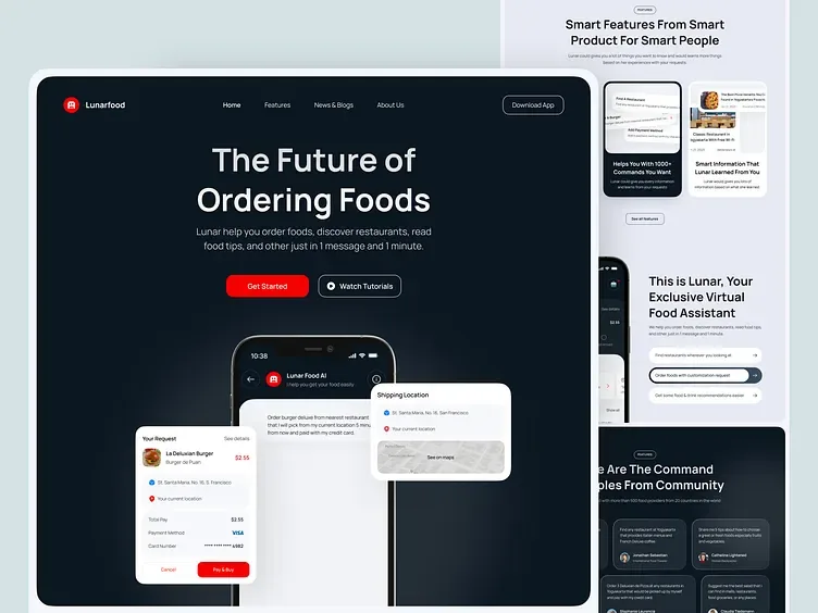 Landing page chatbot pemesanan makanan Lunar, tampilan 2