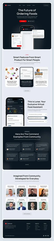 Landing page chatbot pemesanan makanan Lunar, tampilan 4