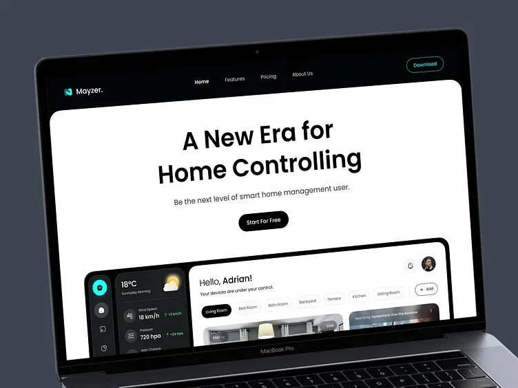 Landing page rumah pintar Mayzer, tampilan 1