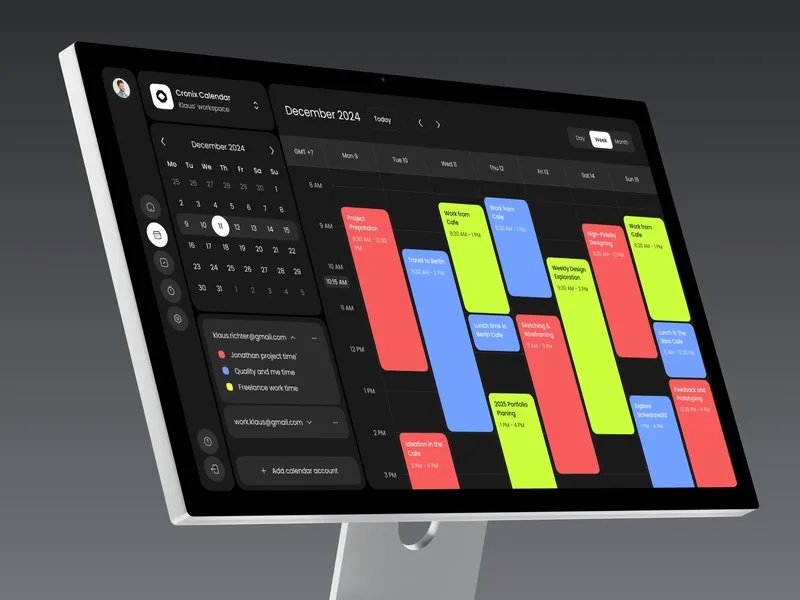 Dasbor penjadwalan pada monitor miring