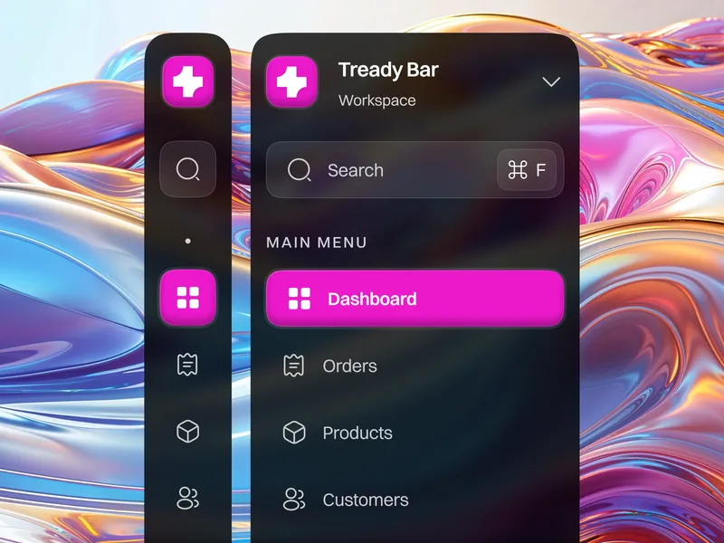 Navigasi sidebar dasbor gelap yang penuh warna