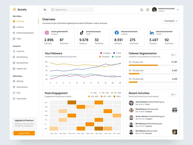 Dasbor analitik media sosial Socially, tampilan 1