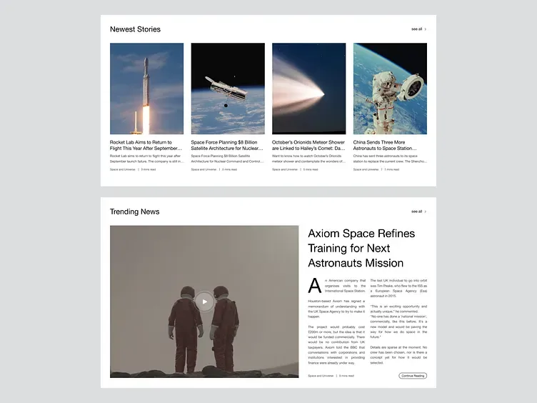 Bagian artikel website berita antariksa, tampilan 2