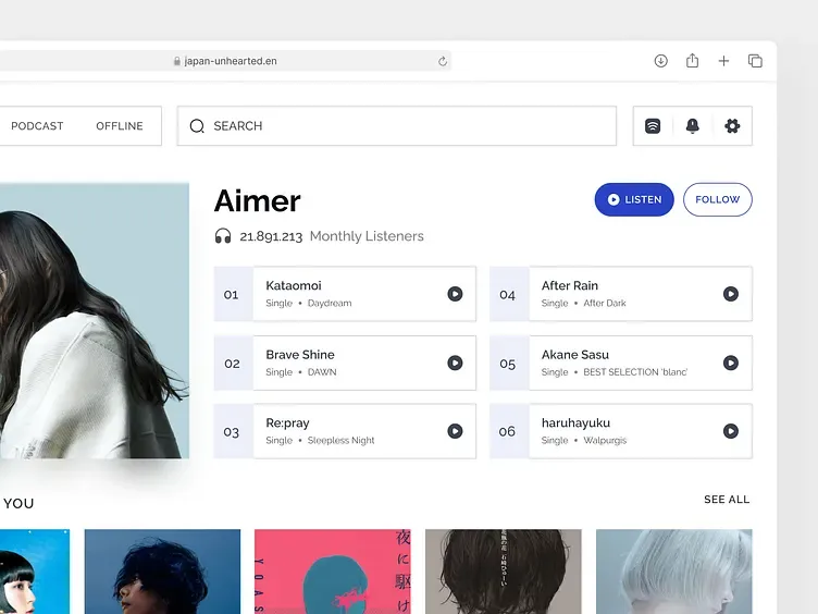 Aplikasi web pemutar musik Unhearted, tampilan 2