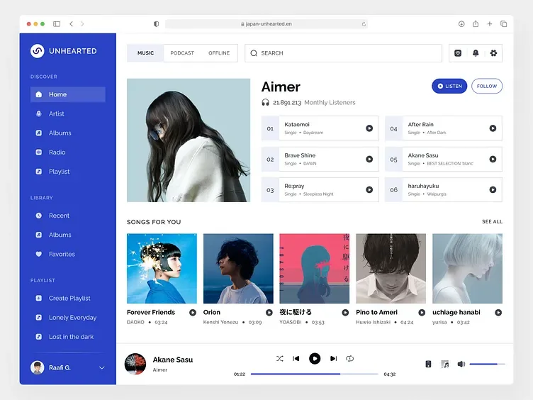 Aplikasi web pemutar musik Unhearted, tampilan 3